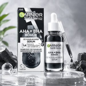 بطری و جعبه سرم ضد جوش و لایه بردار گارنیه مدل AHA و BHA زغالی
