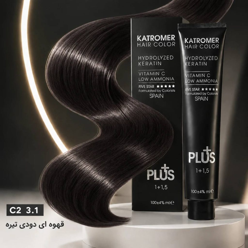 تیوب و جعبه رنگ موی کاترومر پلاس شماره C2(2.1) حاوی کراتین و ویتامین C